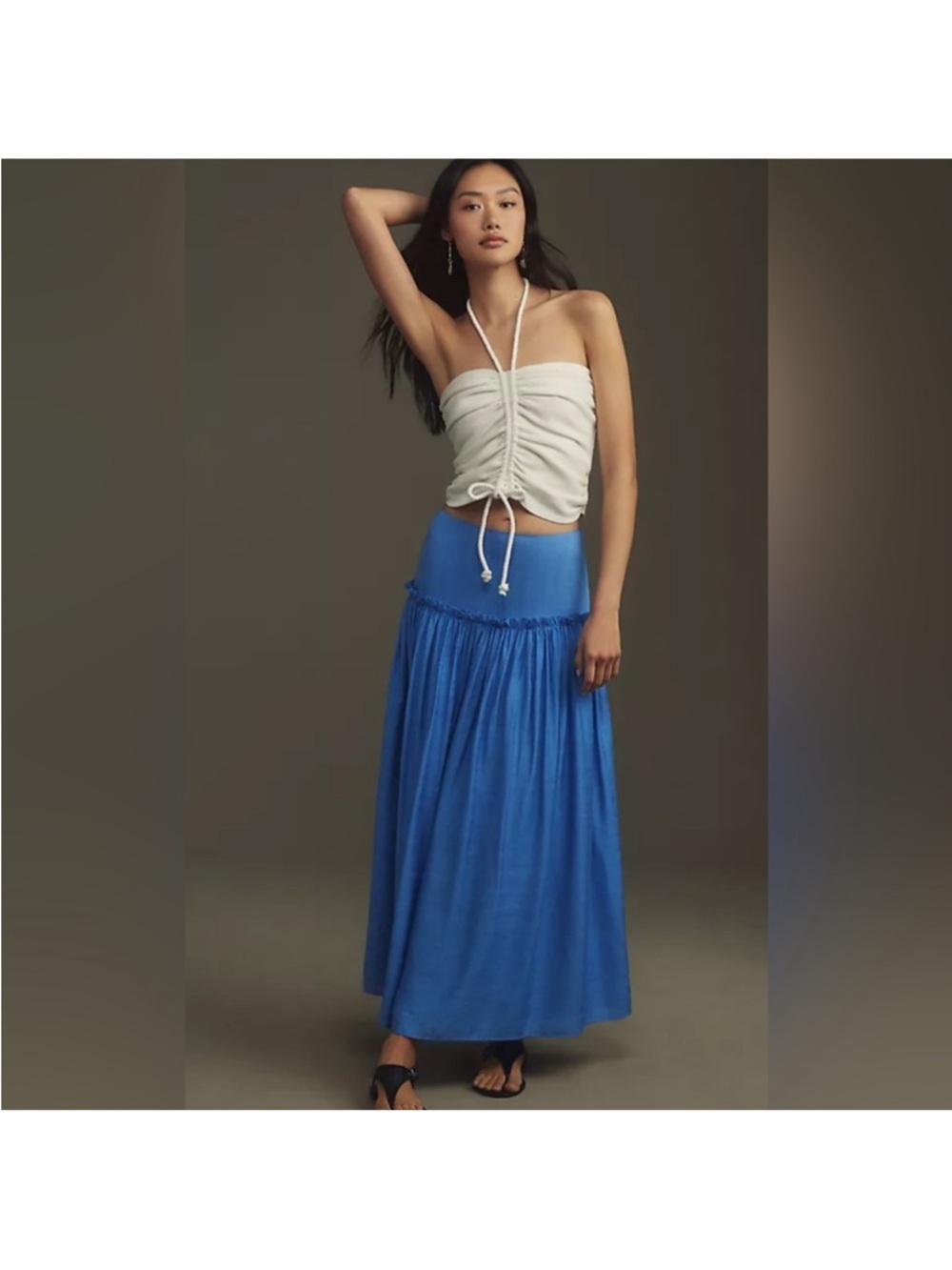Anthropologies Flat White Elegant Blue Maxi Skirt